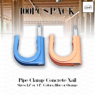 (100PCS/PACK) WHOLESALE PVC Orange and Blue Pipe Clamp w/ Concrete Cement Nail Cable Clips 1/2 3/4 I