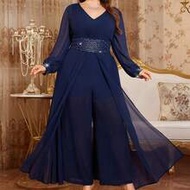 Plus Size Women's Elegant Jumpsuit, Suitable For Parties And Events, Long Sleeve, Long Length, Rhine