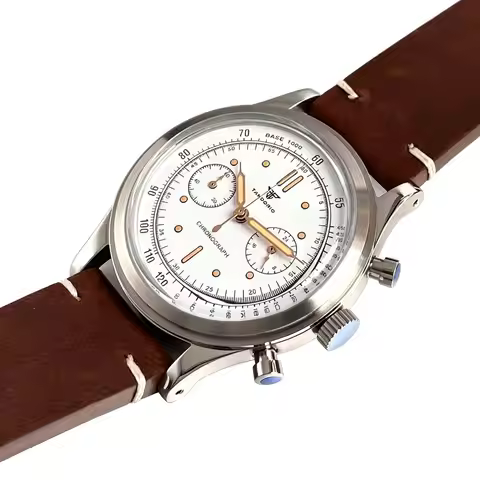 Miyota OS20 Movement Tandorio Retro Men's Watch 38mm Sport Watches Chronograph Quartz Clock Black Di