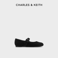 CHARLES&KEITH Flat Shoes CK1-70381157 รองเท้าแมรี่เจนแบบแบนลายกลีบดอกไม้ BLACK TEXTURED 41