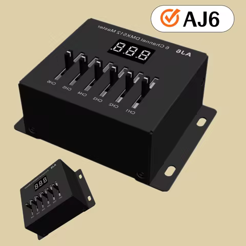 New 5V -12VDC 6 Channel DMX Sliding Fader Console Master AJ6 6CH 3 x AAA Battery DMX512 Controller W