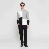 ZES Flat Knit Colour Blocking Nato Fit Sweater Pria Jma404 121324317