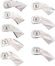 GOOACTION 9PCS Golf Club Iron Head Cover Black Puppy Akita Dog Pattern Thick Synthetic Leather Iron 