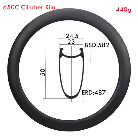 New Design 650C Carbon Rims Clincher Carbon Rims Rim 23mm Width 50mm Profile 440g