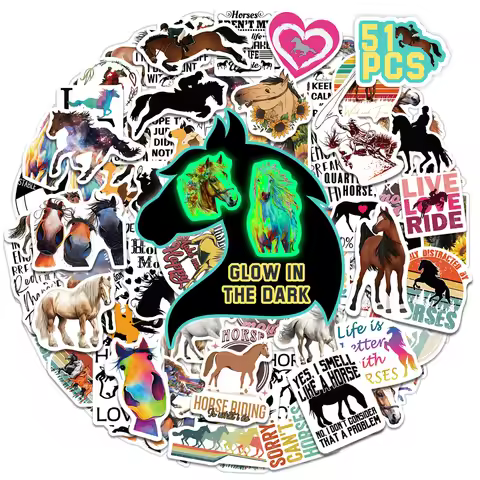 51pcs Glow in The Dark Horse Stickers,Riding Sticker Pack Horse Gifts For Water Bottles Laptops Cars
