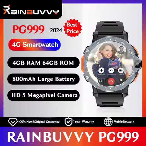 Rainbuvvy PG999 4G LTE Smart Watch 2.4G 5G Dual Band WiFi 1.54 Inch Touch Screen 4GB RAM 64GB ROM 8M