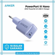 wall charger anker powerport iii nano 20w a2633 | adaptor cas fast - ungu