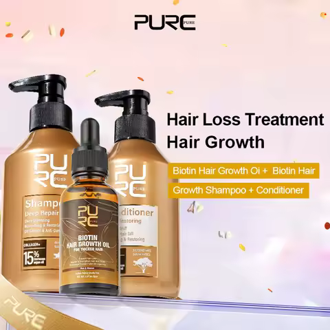 PURC Biotin Hair Growth Oil & Shampoo Conditioner Set Keratin Hair Treatment Smoothing Deep Repair A