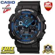 Original G-Shock GA100 Men Sport Watch Japan Quartz Movement Dual Time Display 200M Water Resistant Shockproof and Waterproof World Time LED Auto Light Sports Wrist Watches with 4 Years Warranty GA-100-1A2 (Free Shipping Ready Stock)