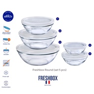 เซตกล่องถนอมอาหารกลม 5 ชิ้น ฝาขาว Duralex Freshbox Round with frost lid temperglass