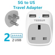 SG to US Travel Plug Adapter with 2 USB Ports  Grounded America Travel Adapter - 3 in 1 Power Adaptor for USA, Canada Thailand Mexico and More (Type B)