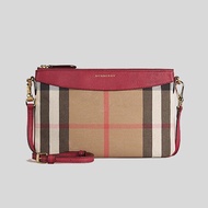 Burberry House Check Derby Leather Peyton Clutch Crossbody Bag Russet Red 39753681