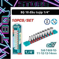 Set of 10 1/4 Inch (5-14mm) Socket Tips TOTAL THT1411023 | High Quality Cr-V 50BV30 Steel Chrome Pla