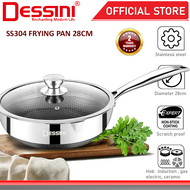 DESSINI ITALY 28CM Honeycomb SUS304 Stainless Steel Frying Wok Pan Induction Pot Casserole Bowl Cook