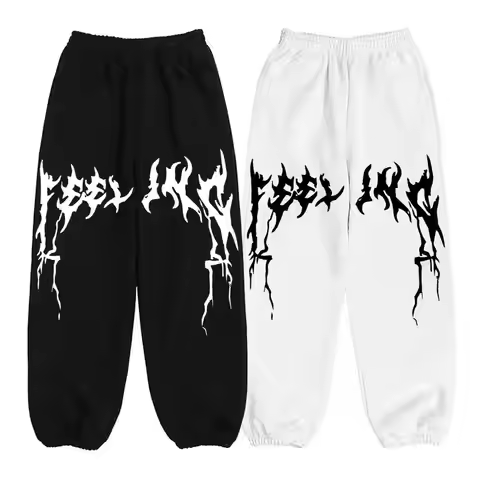 Men's and Women's Flame Pattern Jogging Pants - Gothic Style Street Fashion Casual Jogging Pants - A