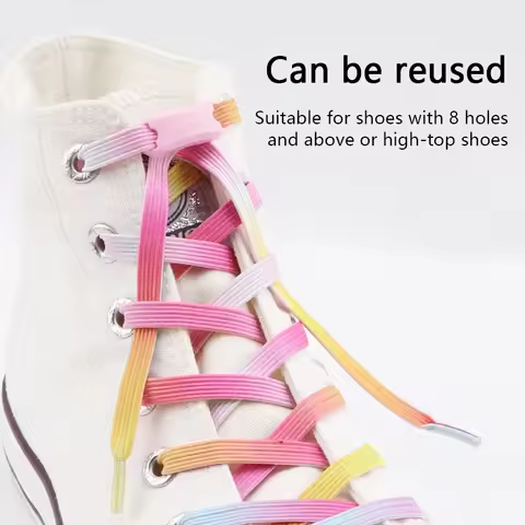 1Pair Glitter Shoelace Rainbow Elastic Laces Sneakers No Tie Shoelace Innovation Flat Shoe Laces Wit