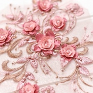 1 Piece Pink Bead Flowers Applique Patch 3D Lace Applique Repair 36*21CM