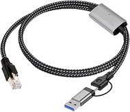 chenyang 2 in 1 USB to Ethernet Cable, USB 3.0/USB C to CAT7 RJ45 1000Mbps Gigabit LAN Network Nylon