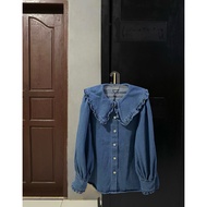 [Minor Deff] This Is April x Enzy Storia Serena Ruffle Collar Blouse Denim