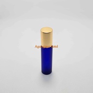 Roll On 10 Ml Blue Frost Plain Shiny Gold Stainless Cap / Glass Bottle / Perfume Bottle / Wind Oil B
