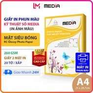 Giấy In Ảnh Media A4 Siêu Bóng 2 Mặt In 260gsm 20 Tờ Giấy Ảnh Cao Cấp RC Glossy Photo Paper 21x30 Gi