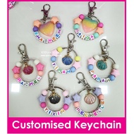 Rainbow Hearts / Customised Cartoon Ring Name Keychain / Bag Tag / Christmas Gift Ideas / Present / Birthday Goodie