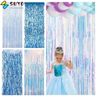 SUYO Foil Curtain, Colored Golden Colorful Laser Blue Party Backdrop Curtains, Golden Rain Foil Tins