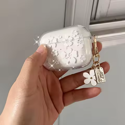 Fashion Soft Silicone Cover For AirPods 3 pro2rd Cute Clear White Flower Pendant Earphone Case For A