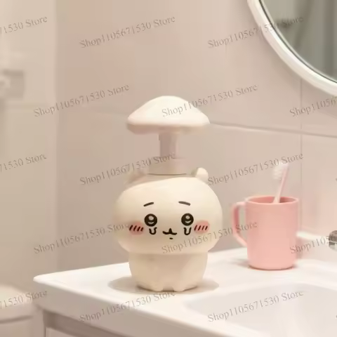 Kawaii Chiikawa Mushroom Pump Bottle Bathroom Refill Container Hand Soap Dispenser Personal Cleaning