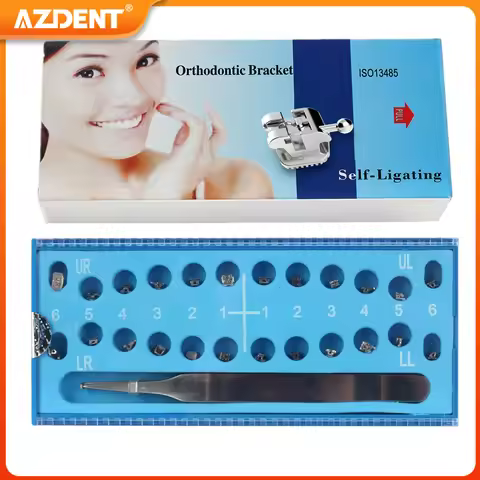 24pcs/Box AZDENT Dental Orthodontic Brackets Passive Self-Ligating Braces with Tool Roth .022 Hooks 
