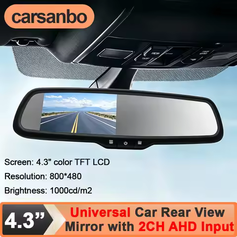 Carsanbo 4.3 Inch TFT LCD Display Car Rear View Mirror Monitor 2CH Support 720P / 1080P AHD Camera I
