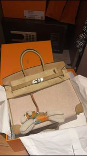HERMES Birkin 25 tolie 奶茶色銀扣 B stamp | 帆布拼布 全新全套有單🤎198000
