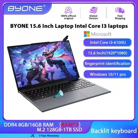 BYONE 15.6 Inch Laptop Intel Core I3 Gaming laptops 8GB 16GB RAM SSD 128GB 256GB 512GB 1TB BT4.2 WiF