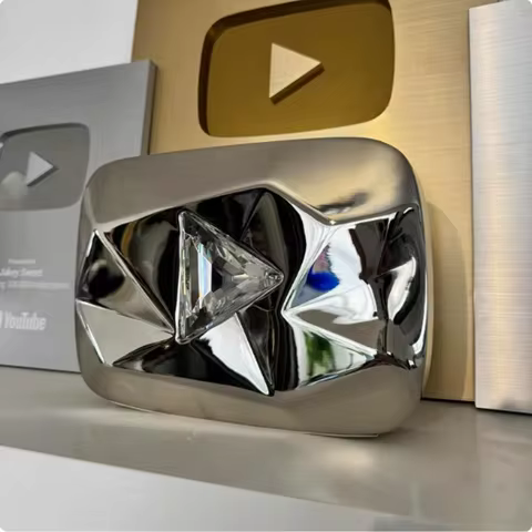 Custom DIY YouTube Play Button Award Medal Traditional Style Metal Diamonds Plaque Trophy Painted Te