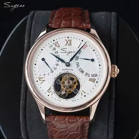 Sugess Tourbillon Function Movement Mechanical Men Watch Business Top Wristwatchs Leather Strapgift 