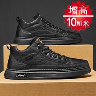 Black Men's Shoes Heightening Autumn Slip-On Sneakers Men's Leather Shoes Casual Sports Inner Height