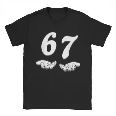 Men's T-Shirt Six Seven 6 7 Meme Funny Hands Funny Cotton Tees Short Sleeve Gen-Alpha Slang T Shirts
