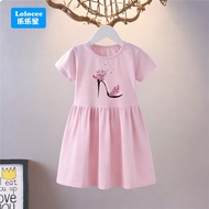 Girls Cotton Dress High Heel Print Short Sleeve Pink Purple Summer GGX1