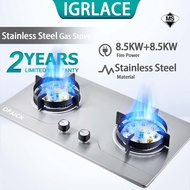 IGRLACESUKINBO 8.5KW Stainless Steel Double Burner Gas Stove Desktop / Built In Liquefied Gas Cooker