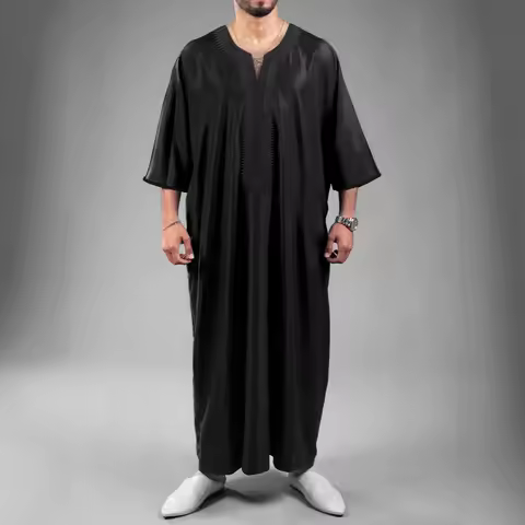 Men's Long Sleeve Muslim Abaya Lslamic Dress Middle Eastern Saudi Clothing Moroccan Man Thobe Jubba 