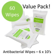 6-Pack Antibacterial Wipes (6x10s). Kills 99.99% germs. Alcohol-free w/ Aloe & Chamomile. Child-safe