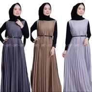 Gamis Plisket Kutung / Gamis Plisket Tanpa Lengan / Dress Maxi Muslim Panjang Wanita