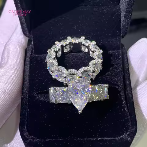 Cadermay Luxury 5ct Pear Cut D VVS Moissanite Ring with 6mm Round Moissanite Diamond Eternity Band M