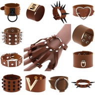 Gothic Punk Rock Brown Leather Bracelet Girls Adjustable Bracelet Hip Hop Boys Wide Tough Guy Bracel