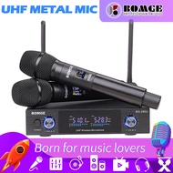 BOMGE Metal Wireless Microphone set Professional UHF Cordless Dynamic Dual Handheld Mic  System for Home Karaoke, Meeting, Party, Church, DJ, Wedding, Home KTV, 200f