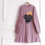 Tunik Wanita Lengan Panjang Aluna Tunic Bahan Kaos Katun Combed Apk Sablon Baju Atasan Jumbo Simple