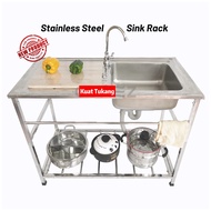 Kitchen Stainless Steel Sink Complete Set / Rak Sinki Dapur / Rack Stand / 1 Bowl 1 Drainer / Sinki 