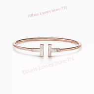 Tiffany and Co สร้อยข้อมือทิฟฟานี่ 18k สีเหลือง / กุหลาบทอง Tฝังมุกและเพชรสร้อยข้อมือเปิด-tiffany t 