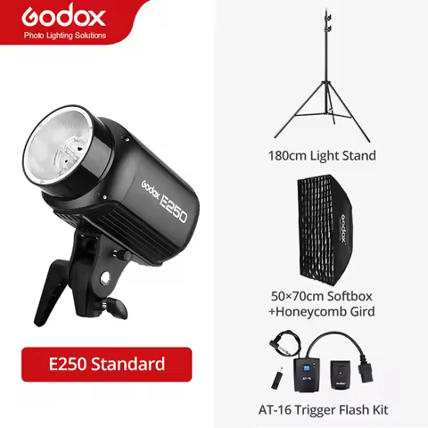 Godox E250 250Ws Photography Studio Flash Strobe Light + 50 x 70cm Gird Softbox + 180cm Light Stand 