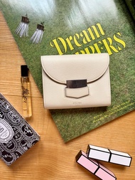 Celine Trotter 系列復古風紋小牛皮迷你短夾 零錢包 卡夾 象牙白